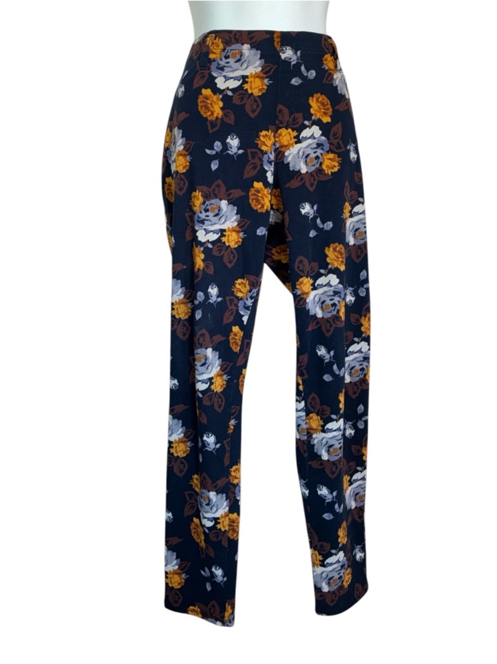 FADED GLORY Pants, Women's 14 Skinny, Navy, Mustard white Floral, pockets. EUC